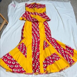 Ultimate Afripride Yellow pink floral Skirt Set AFRICA small fishtail maxi dress